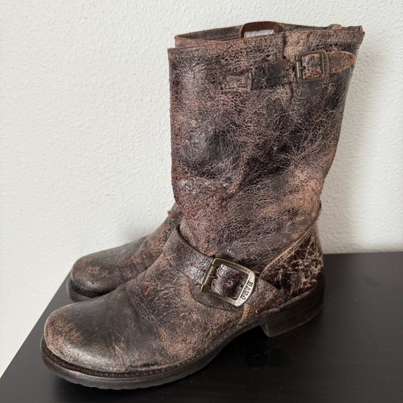 FRYE Veronica Distressed Leather Biker Boots - Picture 1 of 13